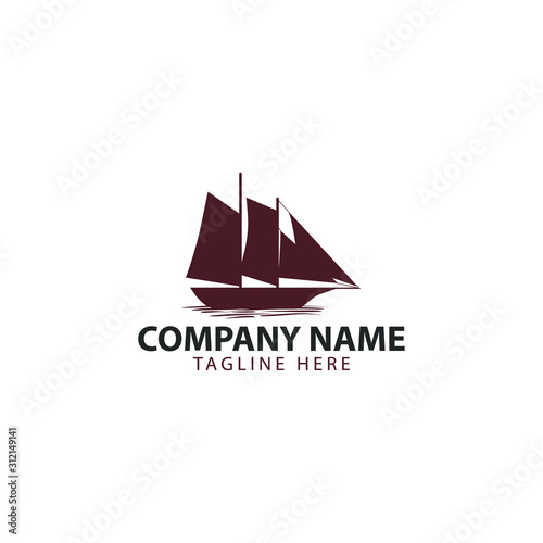 Stylish silhouette of a sailing ship with multiple masts, symbolizing adventure, exploration, and freedom. Clean and modern design with a touch of classic elegance, for businesses in travel, sea