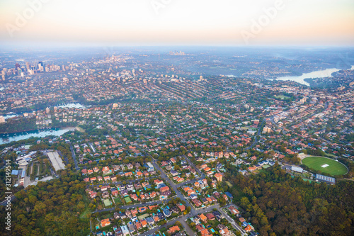 Sydney suburb city scape from air