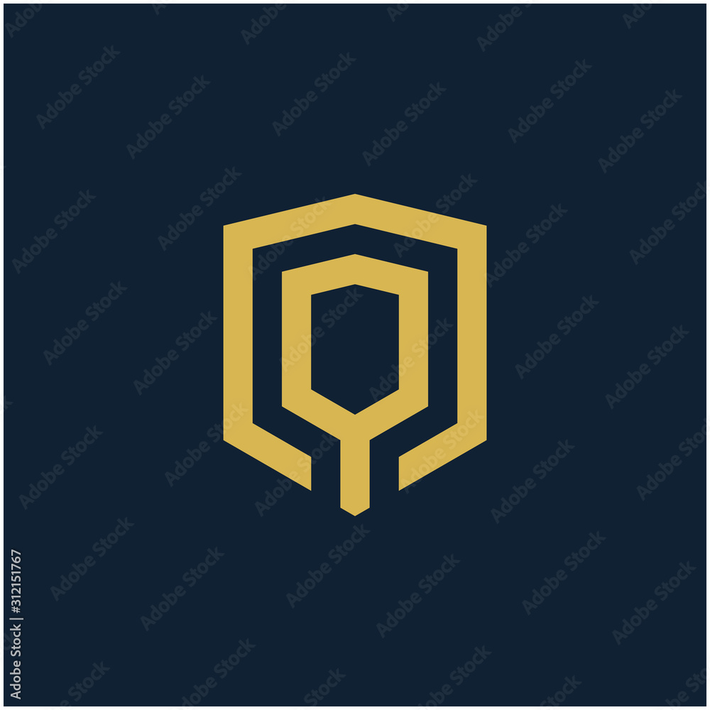 initial Letter Q with Shield frame line art element. Shield Line geometry for Security logo. Logo Icon Template for Web and Business Card, Letter Logo Template on Black Background. - vector initial Letter Q with Shield frame line art element. Shield Line geometry for Security logo. Logo Icon Template for Web and Business Card, Letter Logo Template on Black Background. - vector