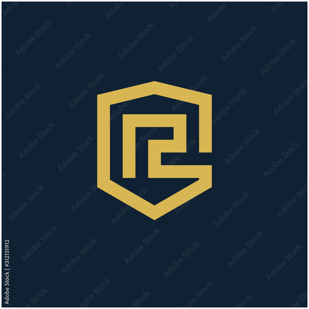 initial Letter R with Shield frame line art element. Shield Line geometry for Security logo. Logo Icon Template for Web and Business Card, Letter Logo Template on Black Background. - vector initial Letter R with Shield frame line art element. Shield Line geometry for Security logo. Logo Icon Template for Web and Business Card, Letter Logo Template on Black Background. - vector