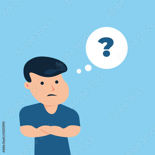 Man who are confused and ask questions. Easy to use tou your any media content. Vector illustration