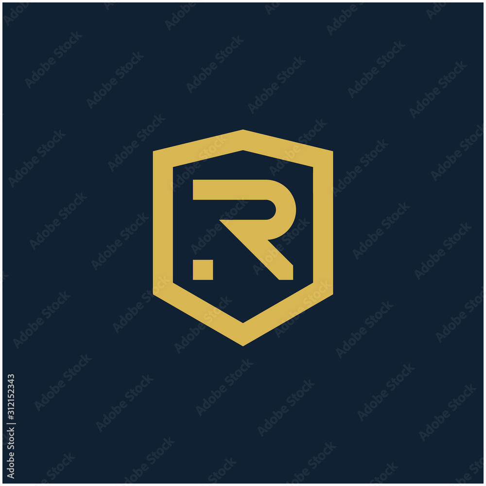 initial Letter R with Shield frame line art element. Shield Line geometry for Security logo. Logo Icon Template for Web and Business Card, Letter Logo Template on Black Background. - vector initial Letter R with Shield frame line art element. Shield Line geometry for Security logo. Logo Icon Template for Web and Business Card, Letter Logo Template on Black Background. - vector