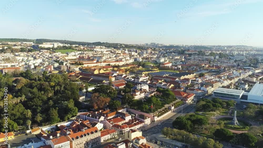 Beautiful cityscape of Lisbon in sunny day. Aerial slow pan left Beautiful cityscape of Lisbon in sunny day. Aerial slow pan left