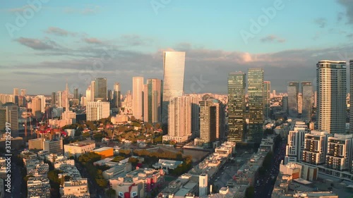 Center of Tel Aviv, Israel,  4k aerial drone skyline photo