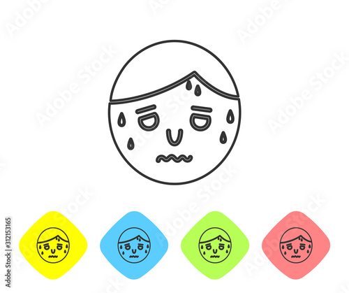 Grey line Man with excessive sweating icon isolated on white background. Set icons in color rhombus buttons. Vector Illustration
