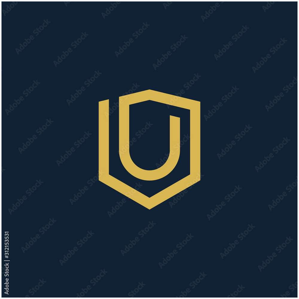 initial Letter U with Shield frame line art element. Shield Line geometry for Security logo. Logo Icon Template for Web and Business Card, Letter Logo Template on Black Background. - vector initial Letter U with Shield frame line art element. Shield Line geometry for Security logo. Logo Icon Template for Web and Business Card, Letter Logo Template on Black Background. - vector