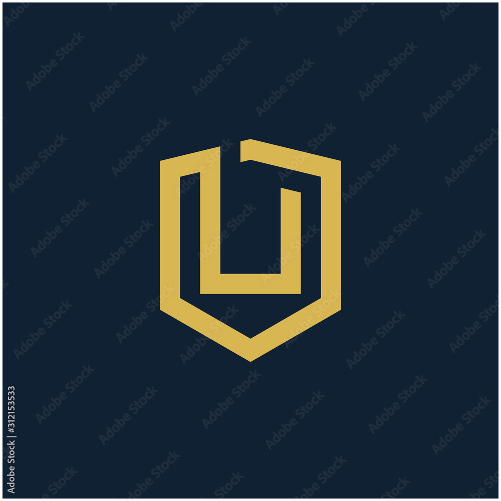 initial Letter U with Shield frame line art element. Shield Line geometry for Security logo. Logo Icon Template for Web and Business Card, Letter Logo Template on Black Background. - vector initial Letter U with Shield frame line art element. Shield Line geometry for Security logo. Logo Icon Template for Web and Business Card, Letter Logo Template on Black Background. - vector