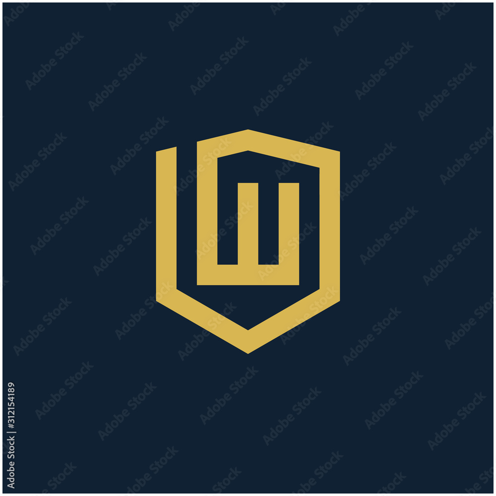 initial Letter W with Shield frame line art element. Shield Line geometry for Security logo. Logo Icon Template for Web and Business Card, Letter Logo Template on Black Background. - vector initial Letter W with Shield frame line art element. Shield Line geometry for Security logo. Logo Icon Template for Web and Business Card, Letter Logo Template on Black Background. - vector