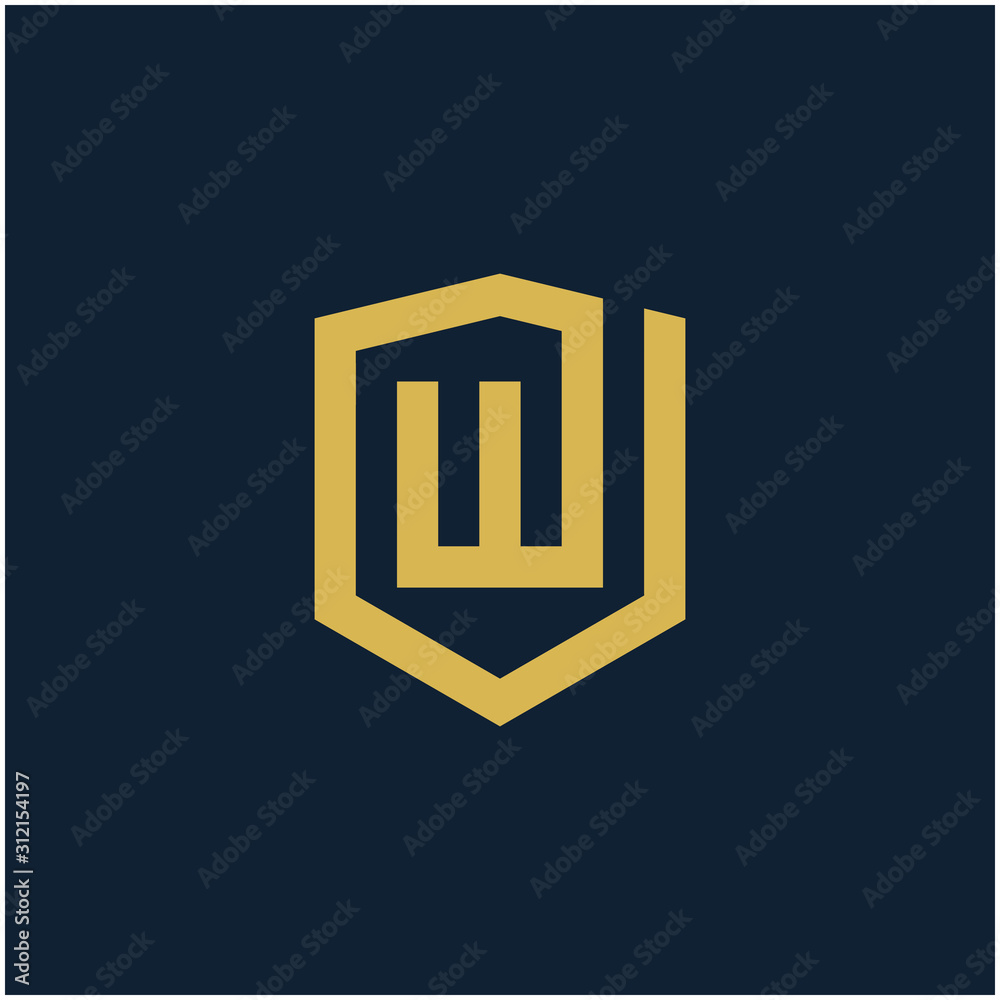 initial Letter W with Shield frame line art element. Shield Line geometry for Security logo. Logo Icon Template for Web and Business Card, Letter Logo Template on Black Background. - vector initial Letter W with Shield frame line art element. Shield Line geometry for Security logo. Logo Icon Template for Web and Business Card, Letter Logo Template on Black Background. - vector