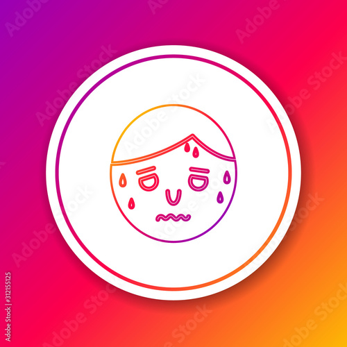 Color line Man with excessive sweating icon isolated on color background. Circle white button. Vector Illustration
