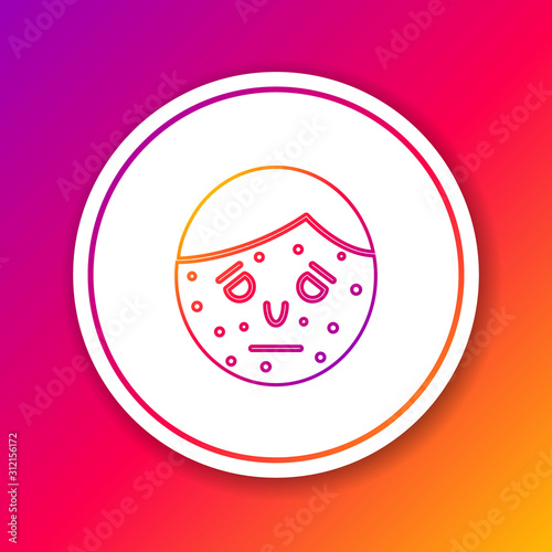 Color line Face with psoriasis or eczema icon isolated on color background. Concept of human skin response to allergen or chronic body problem. Circle white button. Vector Illustration