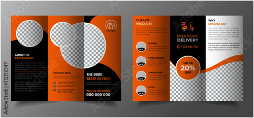 Modern food tri-fold brochure and menu design template