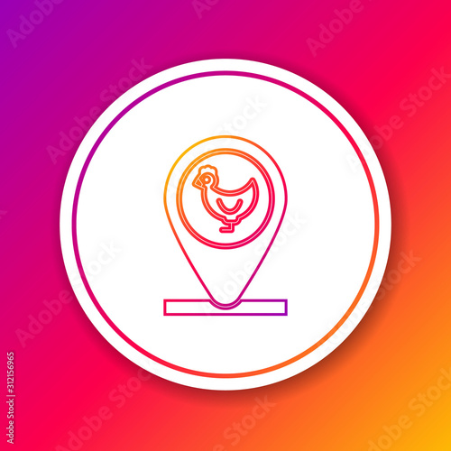 Color line Chicken farm and location icon isolated on color background. Circle white button. Vector Illustration