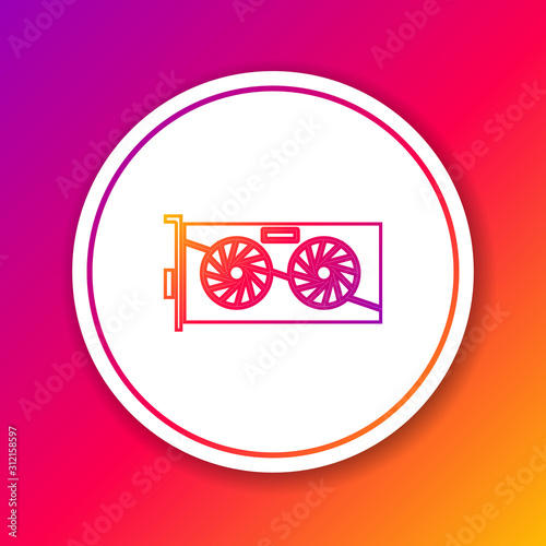 Color line Video graphic card icon isolated on color background. Circle white button. Vector Illustration