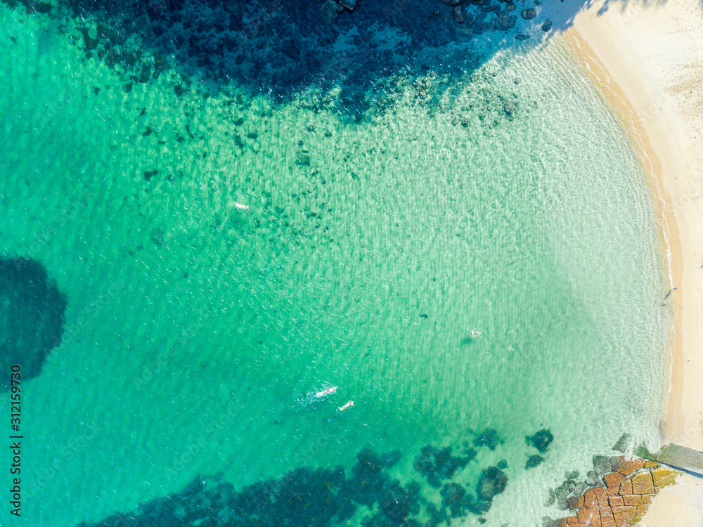 Top down aerial of Shelly Beach, Manly, Sydney