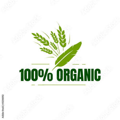 100% percent organic logo design natural healty food sign vector illustrations