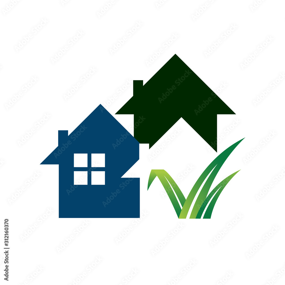 Fototapeta premium gardening landscaping logo design vector lawn and house illustrations