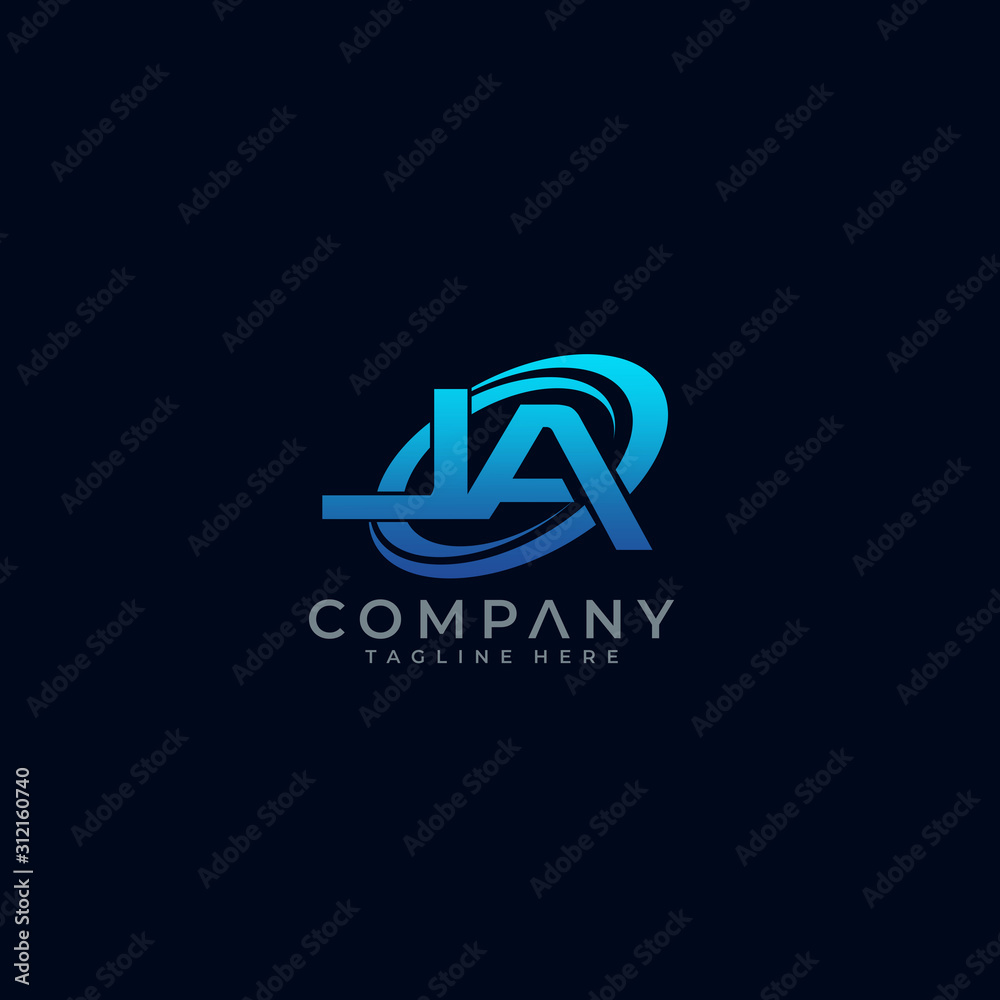 Letter JA Circle Swoosh Logo Design Vector