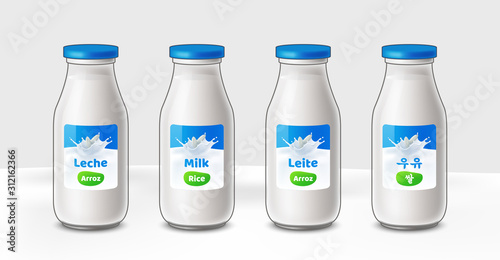 Leche de Arroz. Frasco de Leche. Arroz