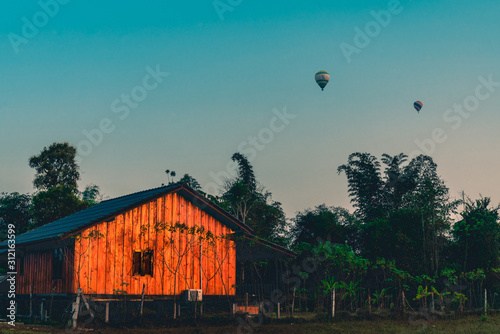 hot air ballon from the land