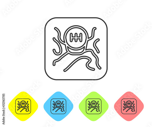 Grey line Gear shifter icon isolated on white background. Transmission icon. Set icons in color rhombus buttons. Vector Illustration