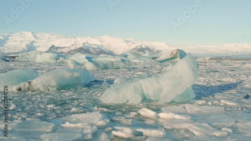 Jökulsárlón glacial lagoon in Iceland - aerial view from a drone