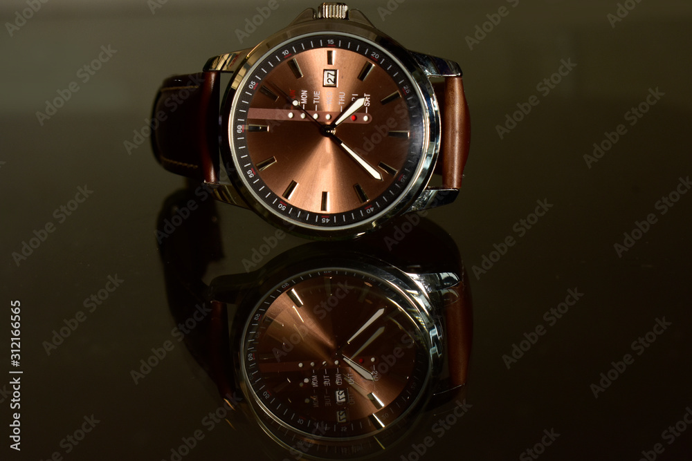 Luxury watches On the reflection glass floor Luxury watches On the reflection glass floor
