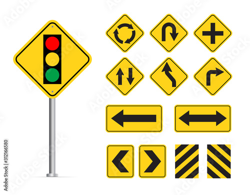 Yellow traffic sign isolated on white background. Vector illustration.