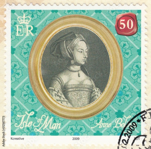 Anne Boleyn-second wife of king Henry VIII Tudor of England, stamp Isle of Man circa 2009