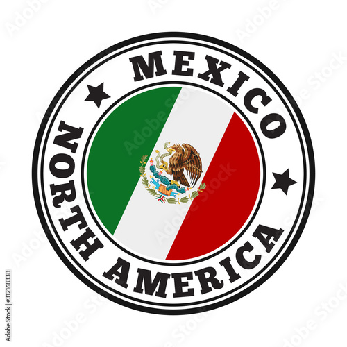 Mexico sign. Round country logo with flag of Mexico. Vector illustration.