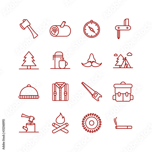 Set Of 16 Camping Outline Icons Set.Collection Of Guidepost, Forest, Grill And Other Elements.