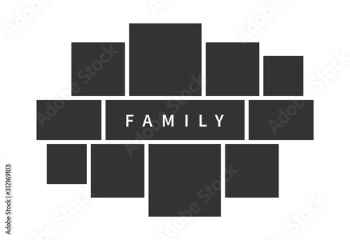 Family photo collage frames template for interior design. Vector collage layout for photo montage. photo