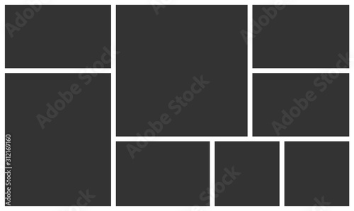Empty photo frame collage of eight parts. Poster frame mockup. Vector template photo collage.