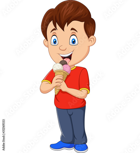 Cartoon boy eating ice cream