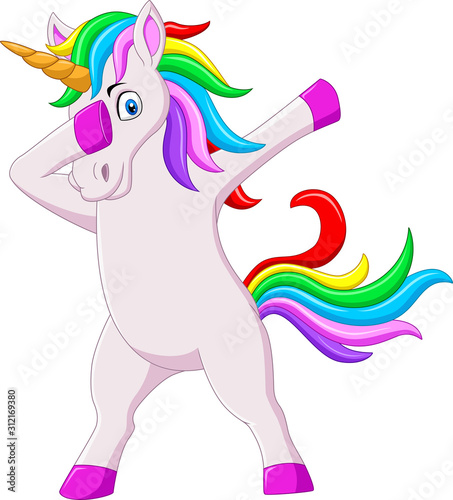 Cute dabbing horse unicorn cartoon dancing