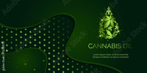  Cannabis droplet with cannabis leaves vector background.Cannabis oil illustration