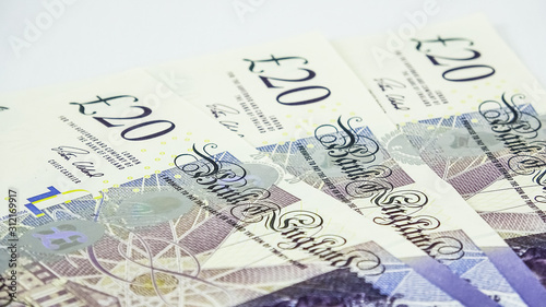 British £20 sterling pound banknotes