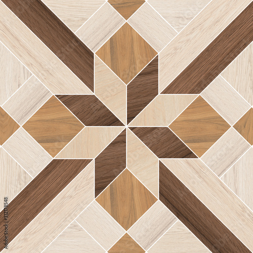 Vintage ornament.Decorative pattern.Tile mosaic.Wooden texture.Decorative geometric floor wood tile