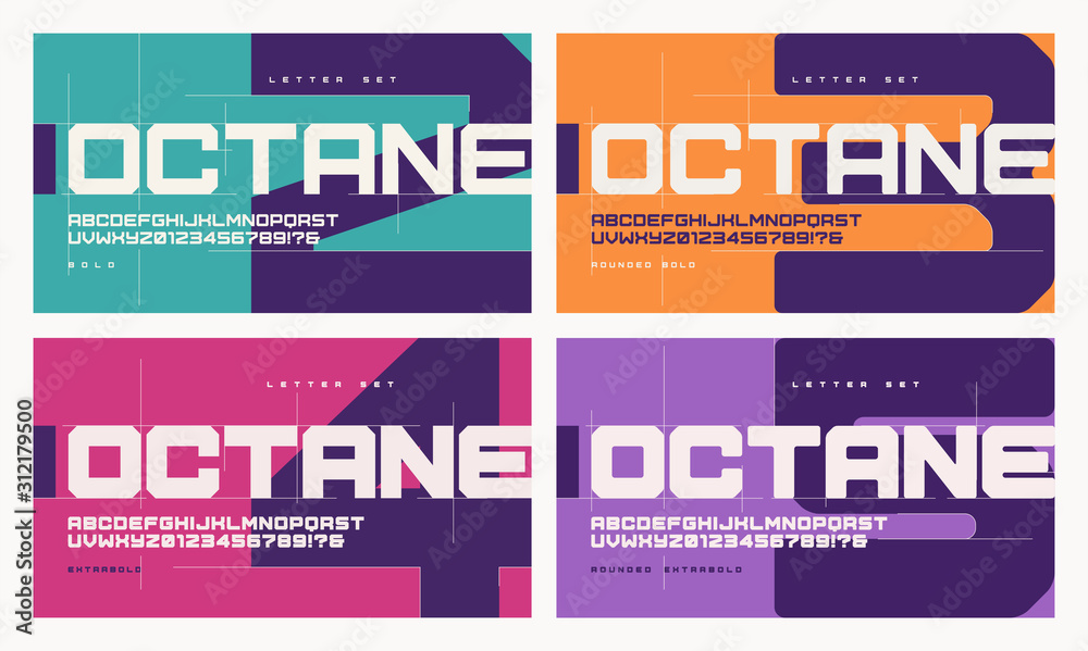 Vector sans serif urban geometric letter set, alphabet with different weights - obrazy, fototapety, plakaty 