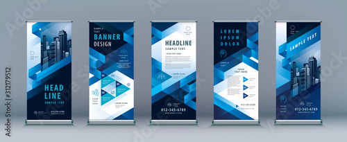 Business Roll Up Set. Standee Design. Banner Template, Abstract Geometric Triangle vector