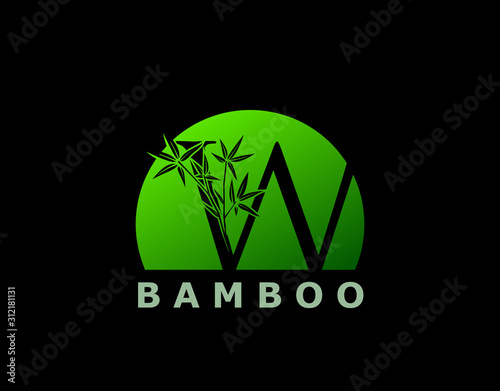 W Letter Green Bamboo Tree Logo Icon, perfect for Hotel, Restaurant, Tour and Travel.