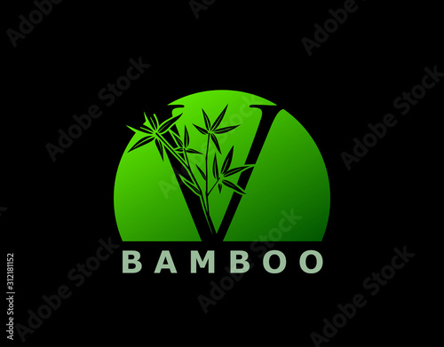 V Letter Green Bamboo Tree Logo Icon, perfect for Hotel, Restaurant, Tour and Travel.