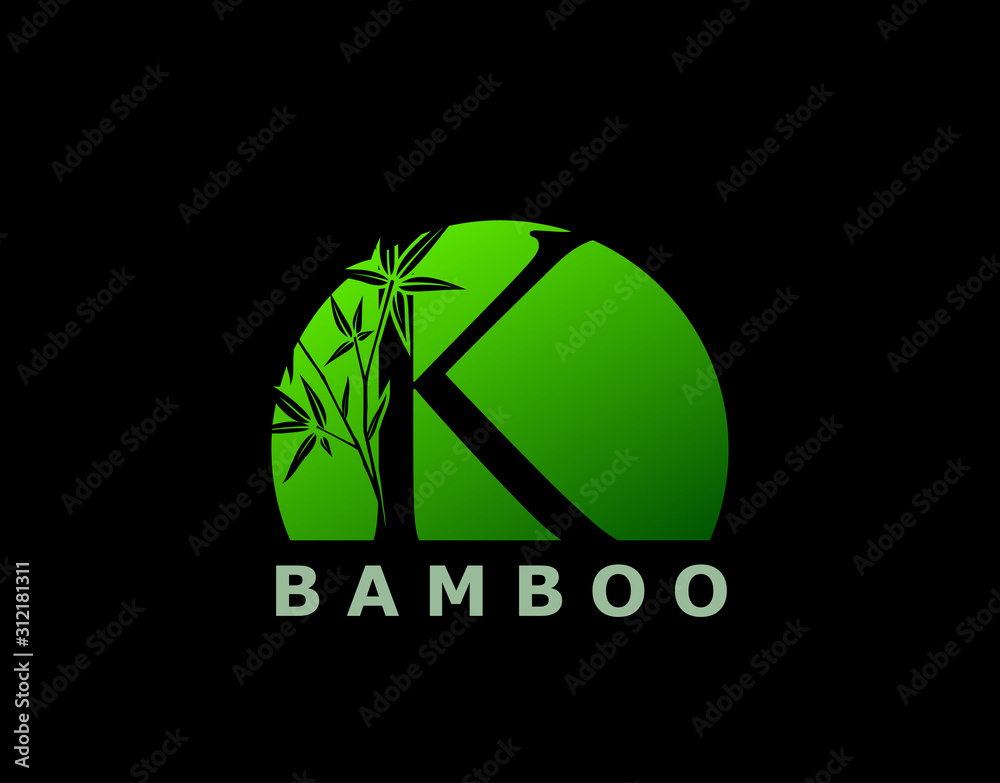 K Letter Green Bamboo Tree Logo Icon, perfect for Hotel, Restaurant, Tour and Travel.