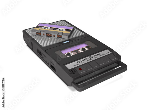 Vintage analog tape recorder with audio cassettes (3d illustration).