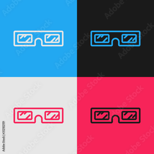 Color line 3D cinema glasses icon isolated on color background. Vintage style drawing. Vector Illustration