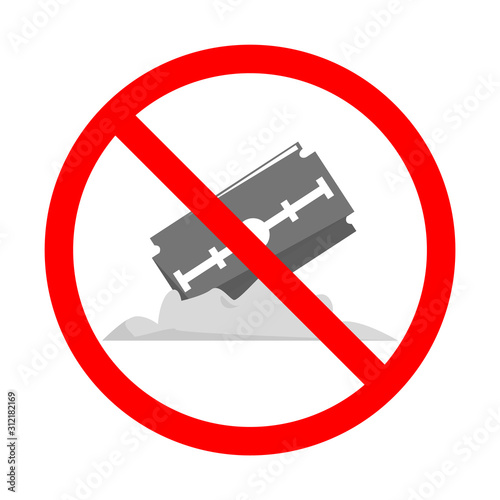 Cocaine or heroin drug and razor blade vector isolated. Danger