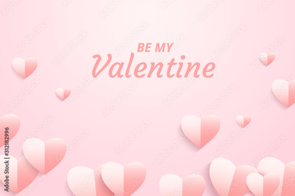 Valentine's day background. Vector illustration of paper heart flying on pink background