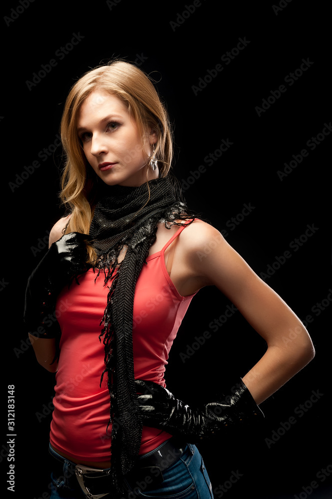 The beautiful girl with black gloves The beautiful girl with black gloves