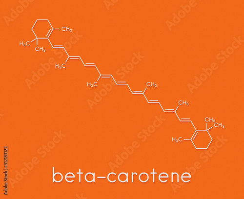 Fotografie Beta-carotene pigment molecule. Skeletal formula.