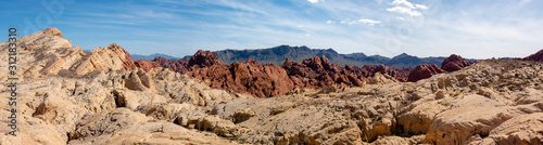 Rainbow Canyon Vista on White Domes Scenic Byway at Valley of Fire State Park, Nevada, near Las Vegas, sunny spring day, USA